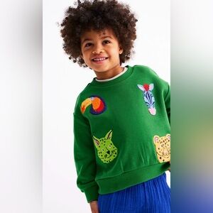 Mini Boden Fun Sweatshirt Multi Animal Faces Green 4-5 Years